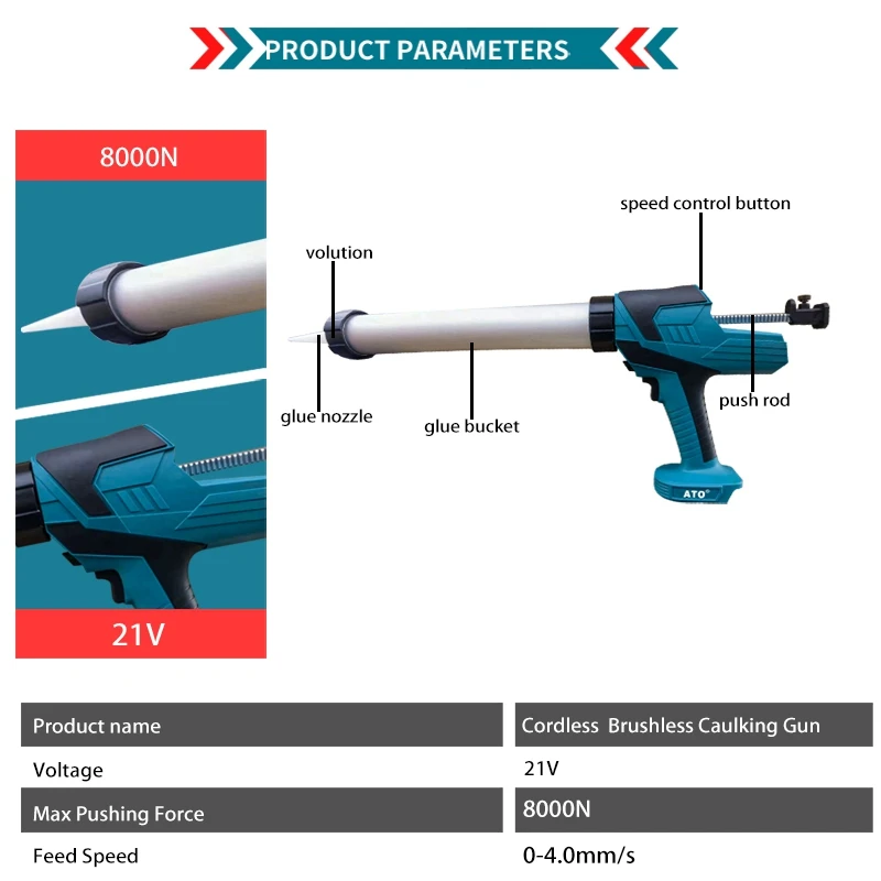 ATO Wireless Glue Seal Machine Glass Adhesive Applicator Tool Propulsion Cordless Electric Caulking Gun For Makita 18V Battery