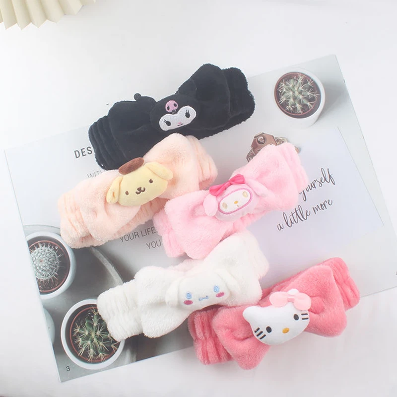 Kawaii Sanrio Hello Kitty Plush Headband Cute Bow Ornament Hair Accessories Wash One 's Face Makeup Supplies Accessories