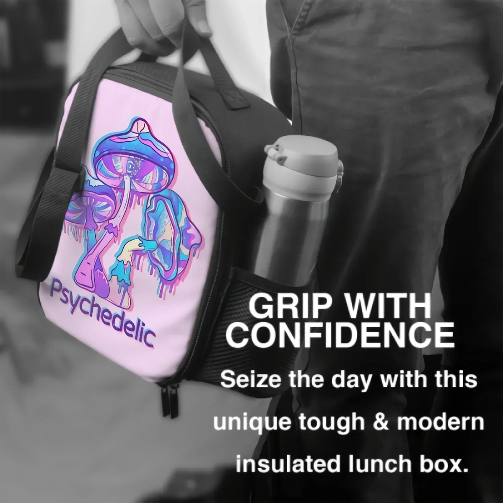 Psychedelic Mushrooms With Gradients And Uv Neon Light Effects Lunch Box Insulated Meal Bag Lunch Bag Food Container for Travel