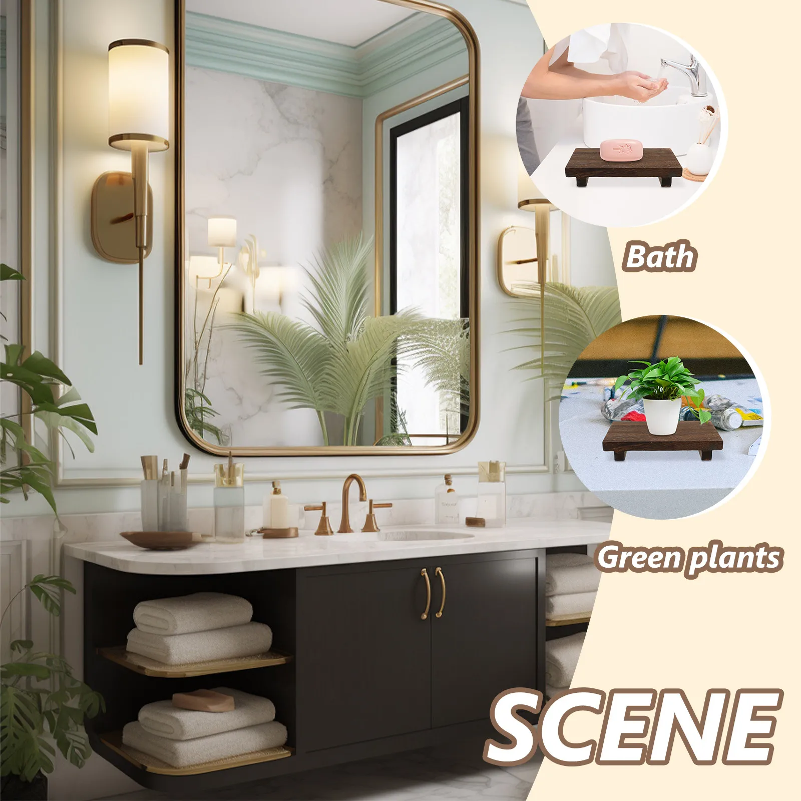 Rustic Wood Pedestal Stand Versatile Soap Tray Bathroom Organizer Kitchen Counter Display Riser Plant Vase Sculpture Stand