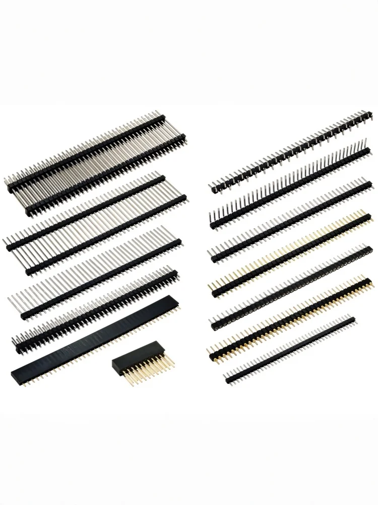 2.54 pitch single row pin, 40P per row, round hole row socket, gold plated, 90-degree bent pin, misaligned row pin