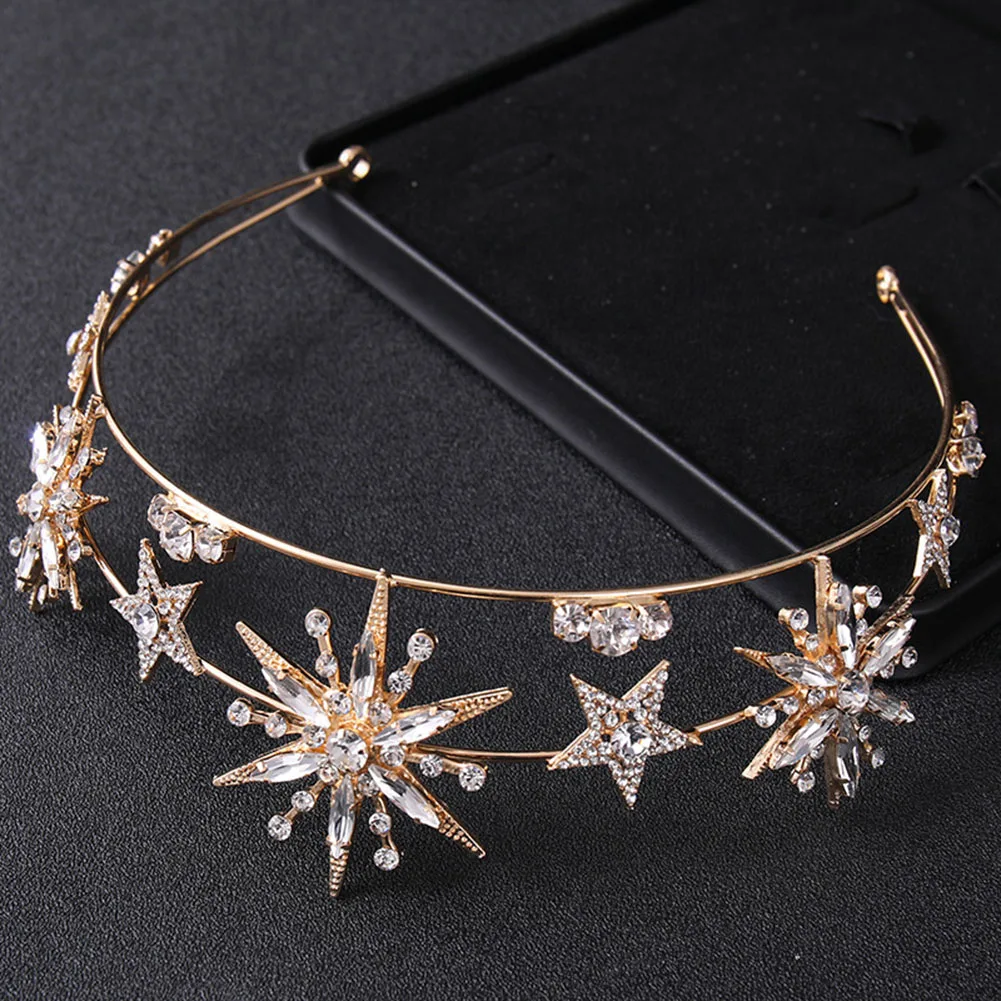 Star Shapedcrown Sparkling Rhinestone Double Layer Hairband For Women Birthday Party Wedding Hair Accessories Fashion Prom Tiara