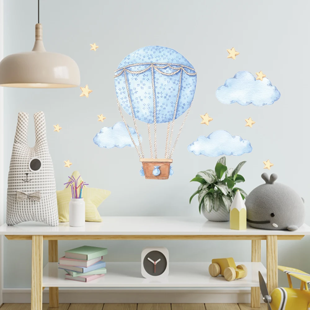 Синий воздушный шар с горячим воздухом, облако, фотообои для детской комнаты, съемные наклейки для детской комнаты, спальни, балкона, плакаты, Декор, фреска