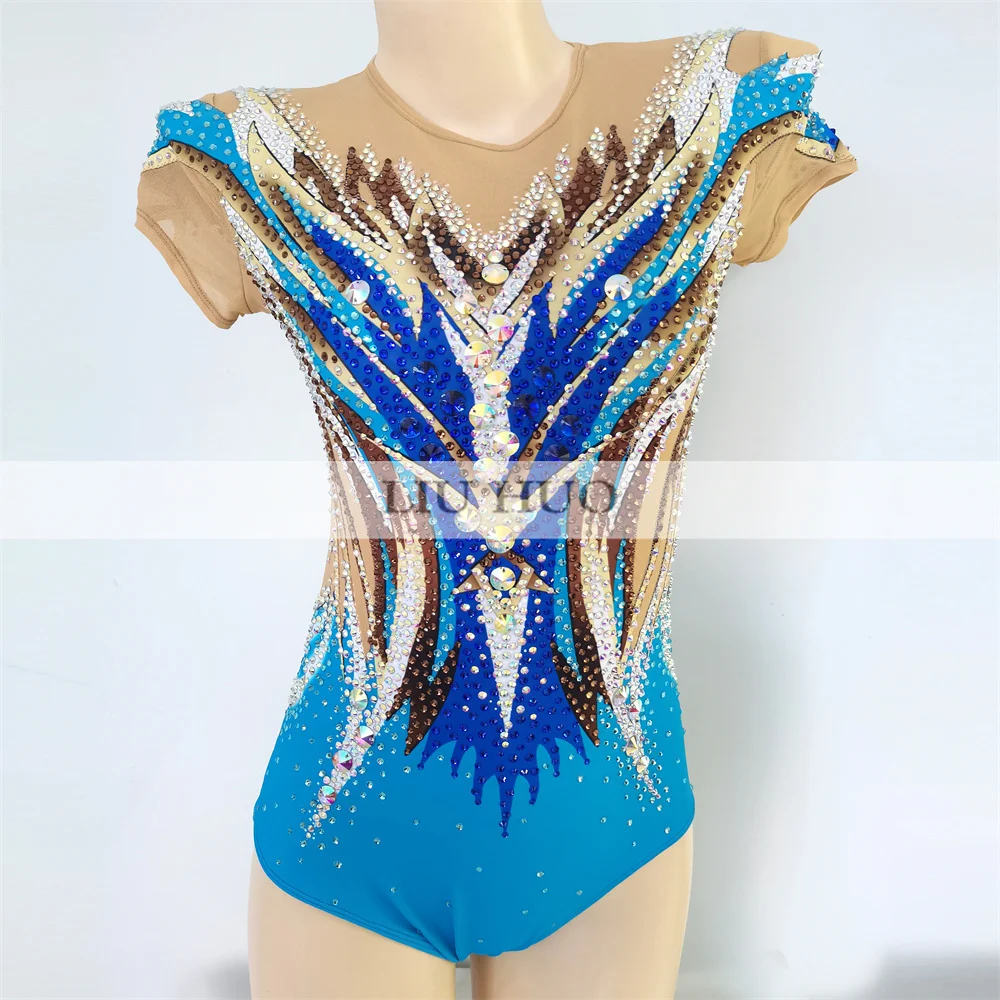 LIUHUO Rhythmic Gymnastics Leotard Aerobics Adult Women Girl Costume Performance Competition Dance Dress Professional Blue Teens