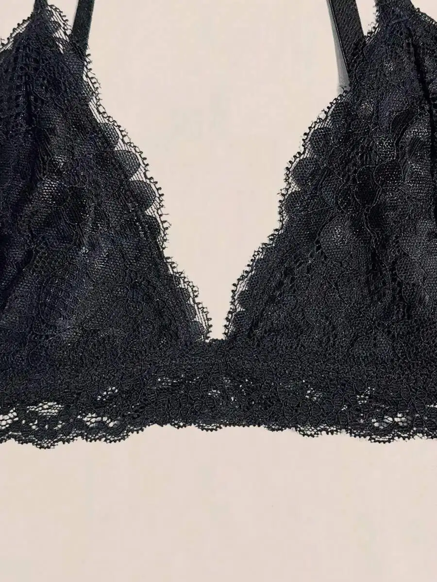 Black Floral Lace Bra For Women, Ultra Thin Seamless Sexy Lingerie
