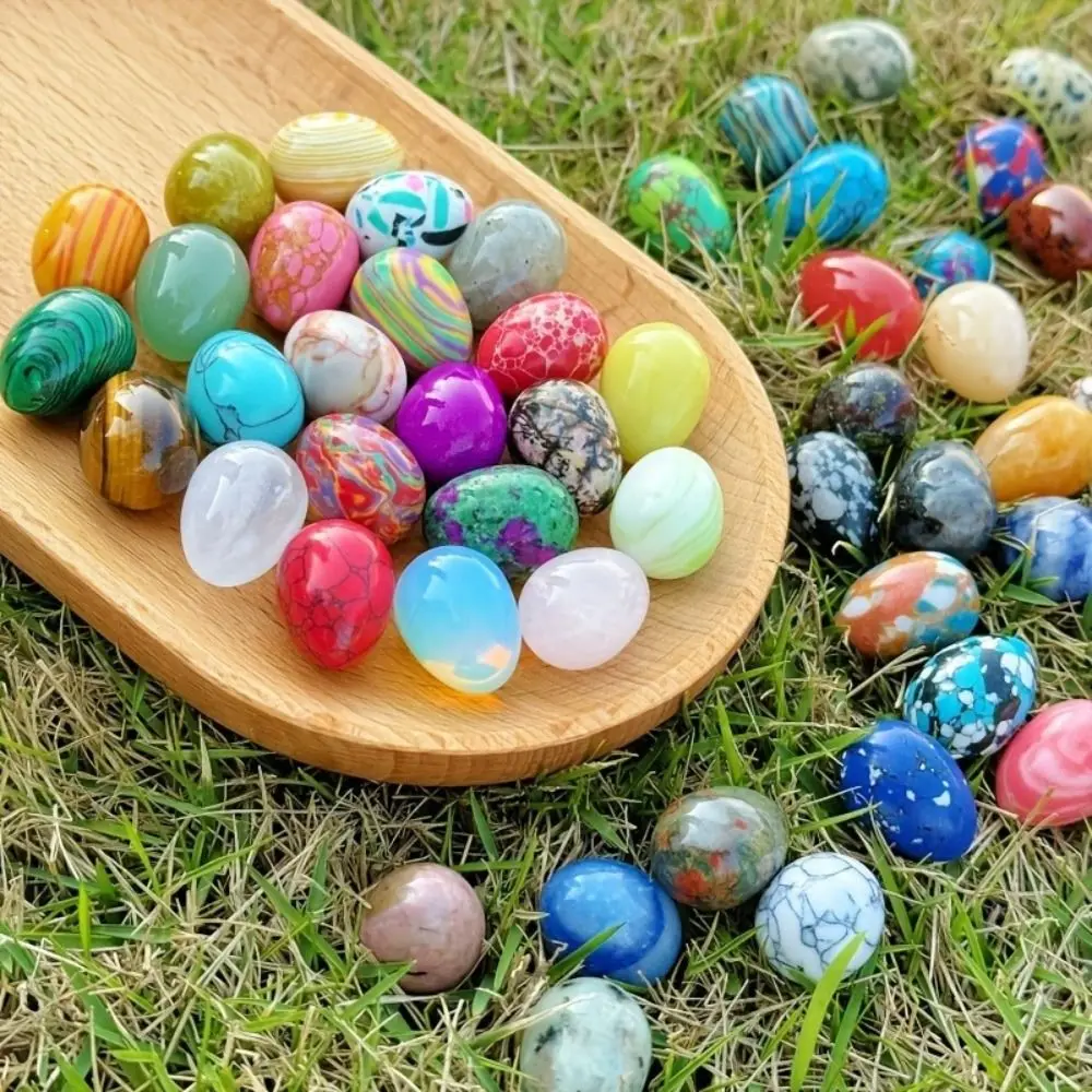 10pcs Home Decoration Natural Polished Stone Egg Mini Random Pattern Easter Decoration Egg 22x30mm DIY Egg Craft Kids