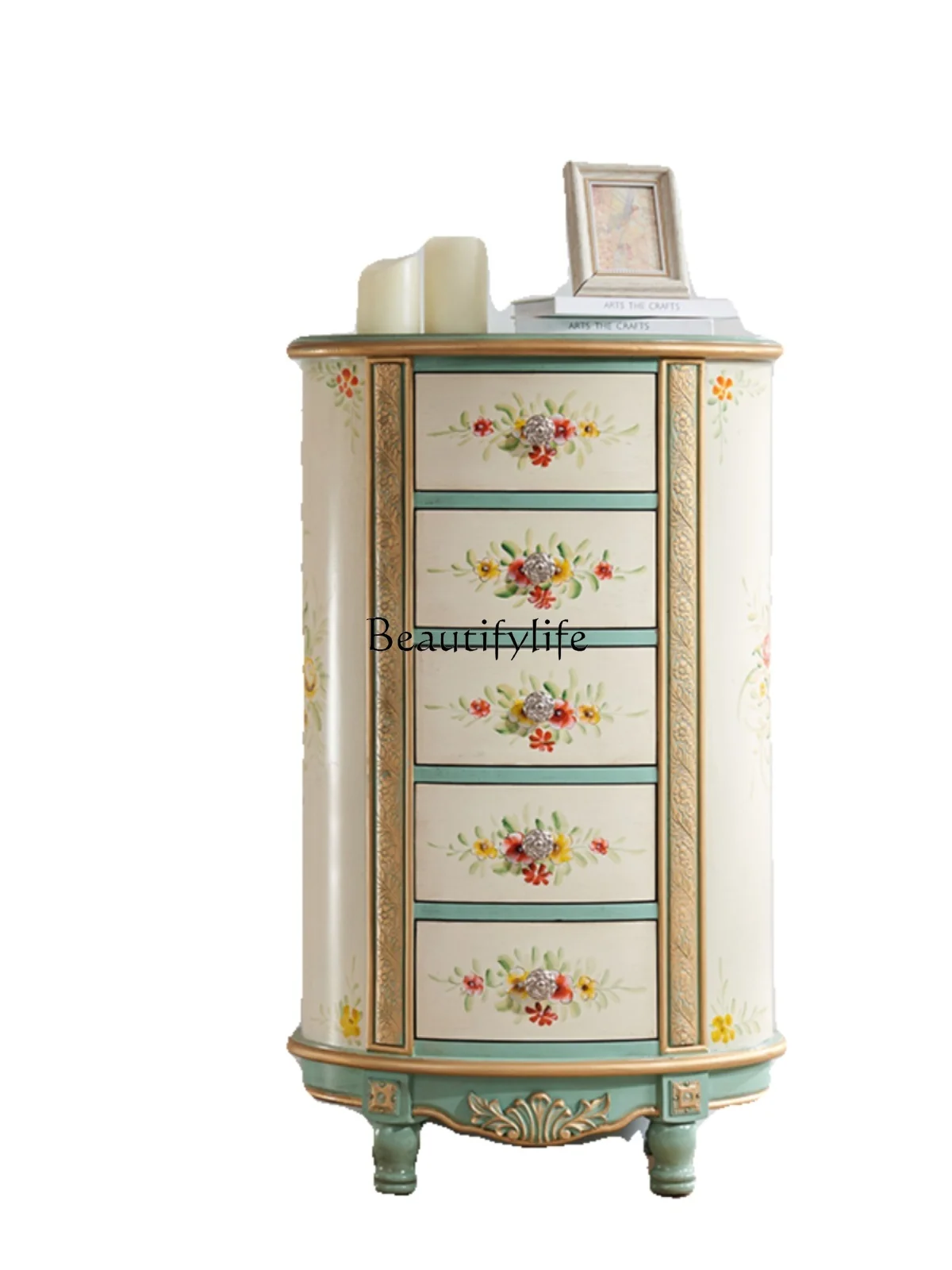 

American Furniture Country Idyllic and Retro Distressed Solid Wood Painted Multi-Layer Curio Cabinet