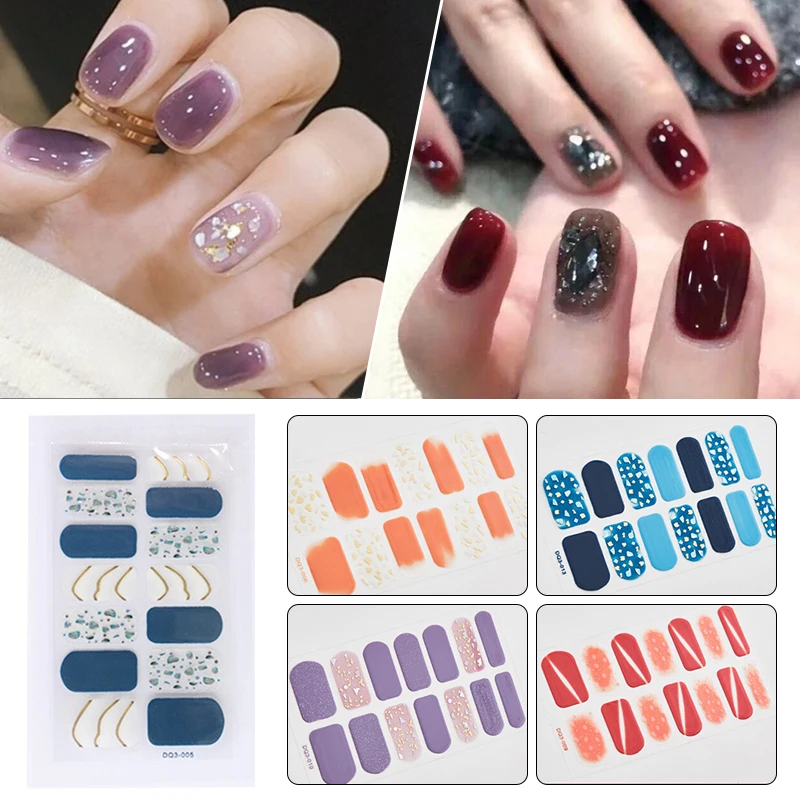 

14 Tips Gradient Color Nail Sticker Decoration 3D Flower Nail Full Wraps Manicure New Nail Foils Decoration