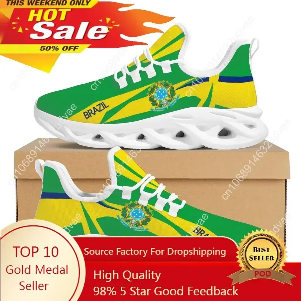Brazil National Emblem Brand Design Large Pentagram Pattern Platform Sneakers Lace-up Casual Shoes New Breathable Jogging Shoes