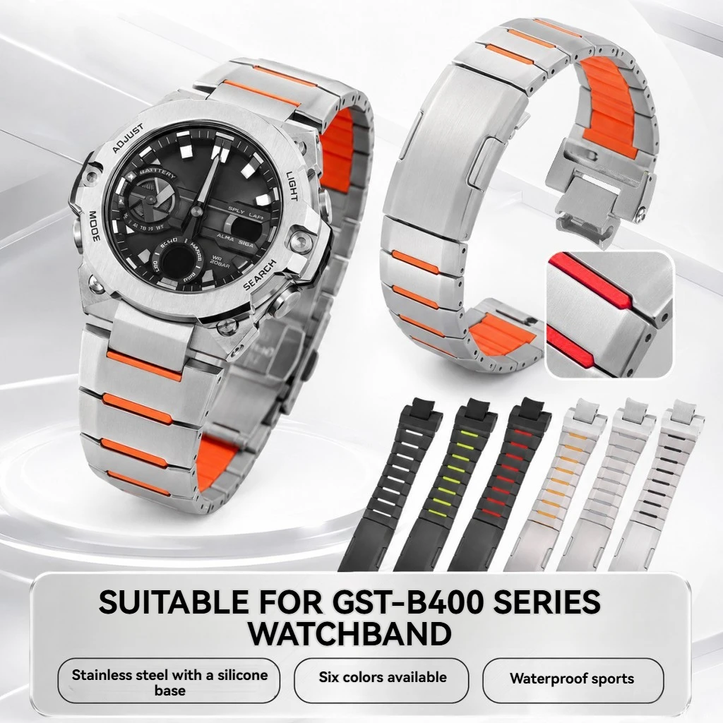 

Hybrid Stainless Steel Silicone Strap for Casio Iron Heart G-Shock GST-B400 Quick Release Waterproof Sport Replacement Band