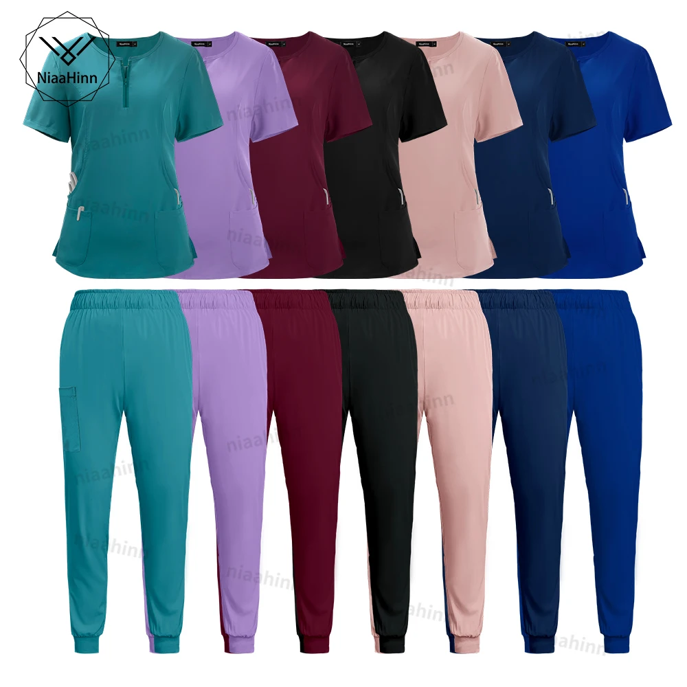 Niaahinn Uniform Zachte Verpleging Scrubs Set Elastische Chirurgische Uniformen Vrouwen Groothandel Ziekenhuis Scrubs Pak Arts Verpleegkundige Accessoires