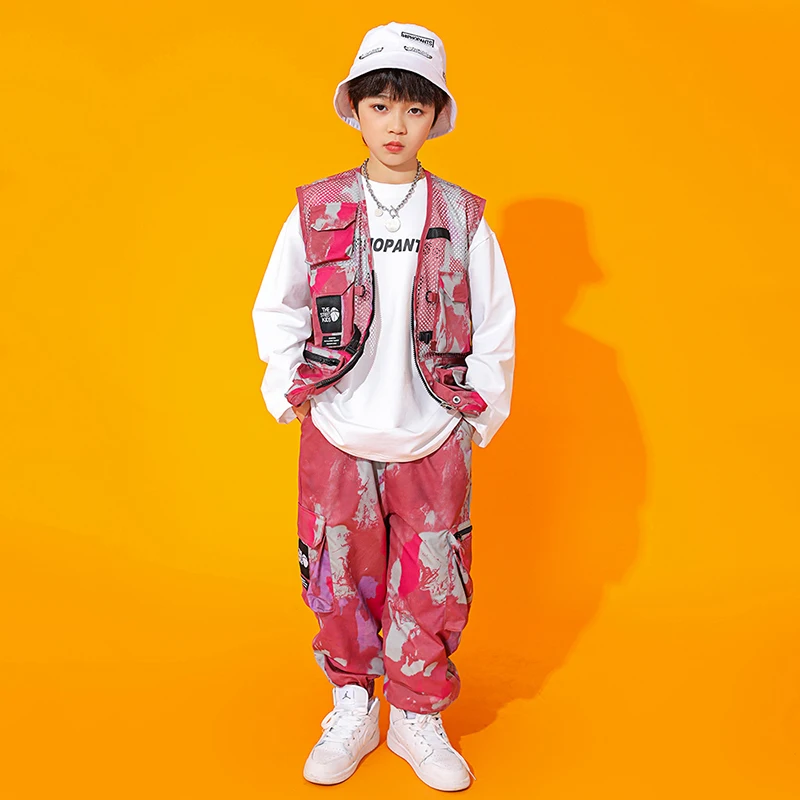 New Fashion Hip Hop Kids Performance Costume Camouflage Vest Long Sleeves Outfit Boys Street Dance Wear Girls Jazz Outfit BL7358