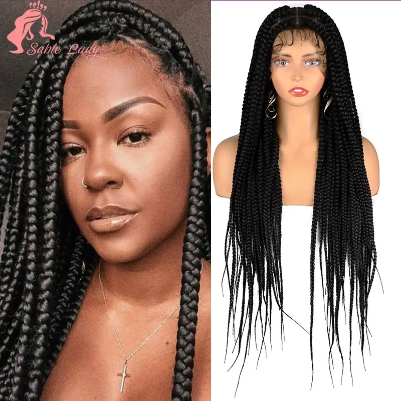 

36'' Synthetic Full Lace Braided Wigs for Black Women Box Cornrow Braids Wig Lace Front Wig Big Square Knotless Box Braiding Wig