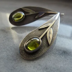 Vintage Plant Leaf Olive Green Resin Stone Earrings for Women Boho Tribal Handmade Metal Ancient Bronze Indian Earrings Jewelry