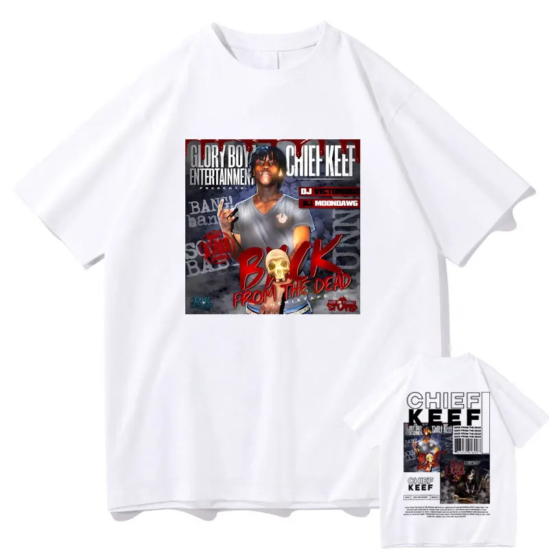 Rapper Chief Keef Back From The Dead Album Double Sided Print T-shirt Men Hip Hop Oversized Vintage T Shirts Male Tee Streetwear