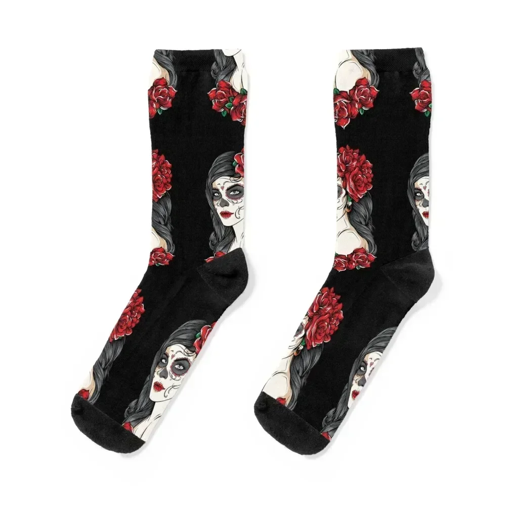 sugar skull doll Santa Muerte day of the dead Socks Crossfit cartoon sheer ankle Luxury Woman Socks Men's