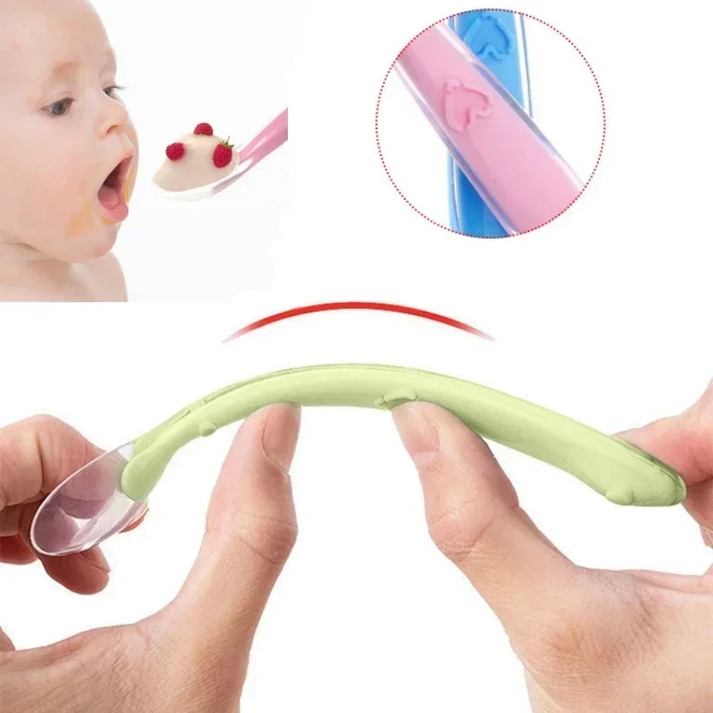 Infant Temperature Sensoning Food Baby Feeding Spoons Training Children Grade Flatware Tableware Cutlery Silicone Spoon With Box