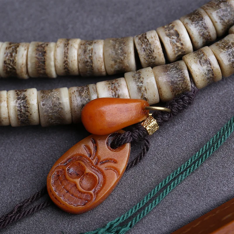 Necklace Bracelet Old Yak Bone 108 Buddhist Beads Six-Character Mantra Running Circle Bo
