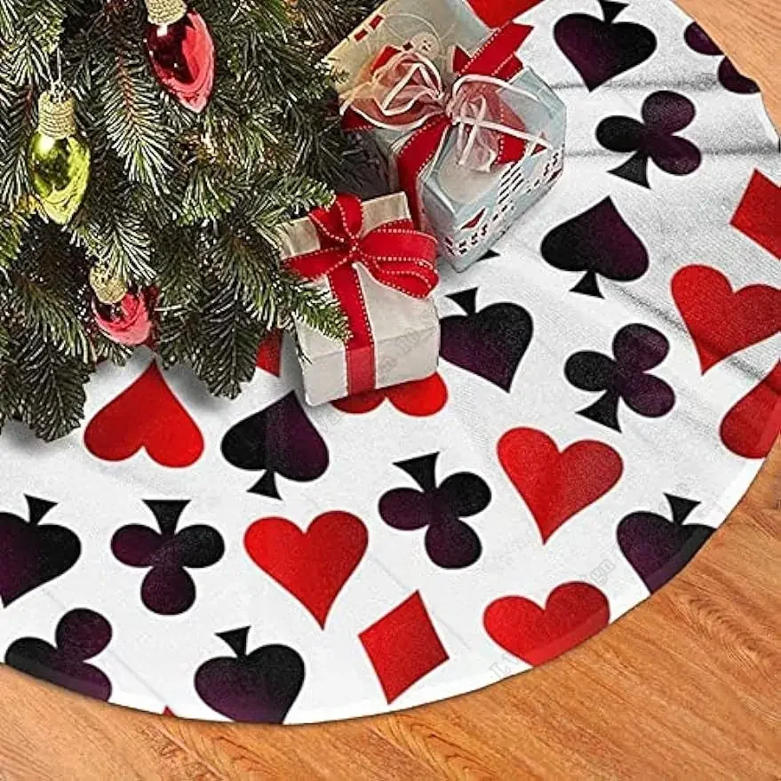 Card Suit Christmas Tree Skirt Snowflakes Tree Mat Circle Xmas Party Ornaments Decorative Accessory Gift 48Inch