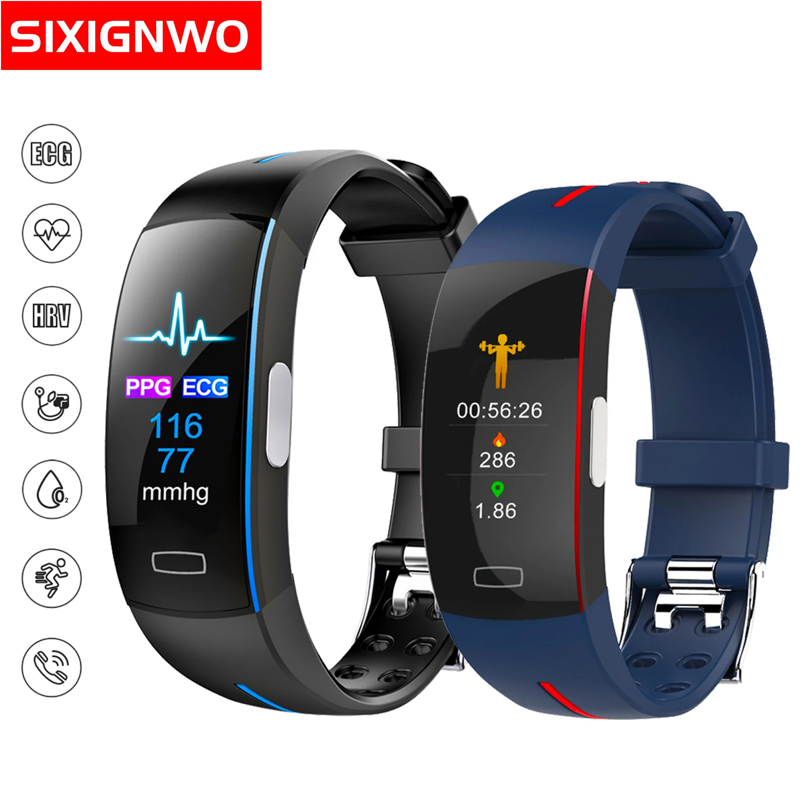 Smart Band with ECG+PPG Blood Pressure Heart Rate Monitor Waterproof Pedometer Sport Fitness Tracker Watch Bracelet