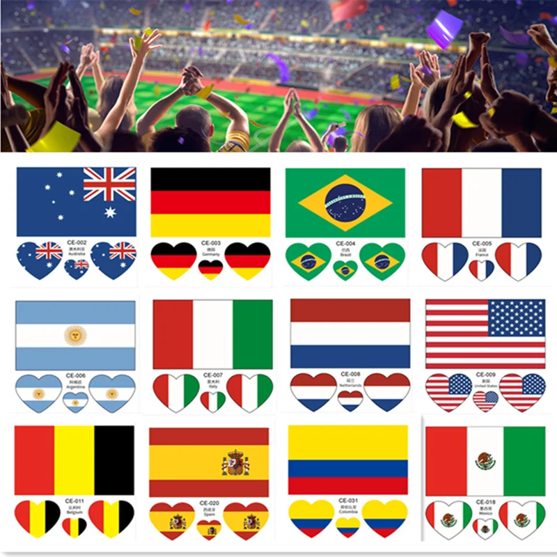 

Набор из 3 временных тату-наклеек: многофункциональные флаги стран для всех футбольных турниров, водонепроницаемые наклейки для лица и тела для футбольных болельщиков