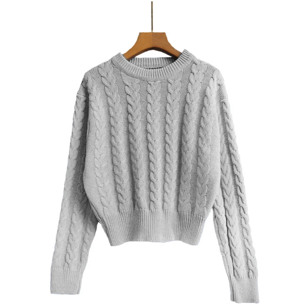 

Twist Pullover Cropped Sweater Regular Length Solid Color Simple Design Knitted Fabric Women Knitted Crop Sweater
