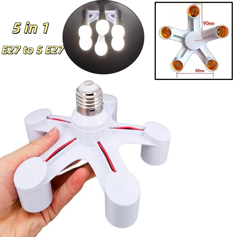5 in 1 E27 To 5 way E27 Lamp base Holder Bulb Heads splitter Conversion e27 to e27 extend power Socket light parts u