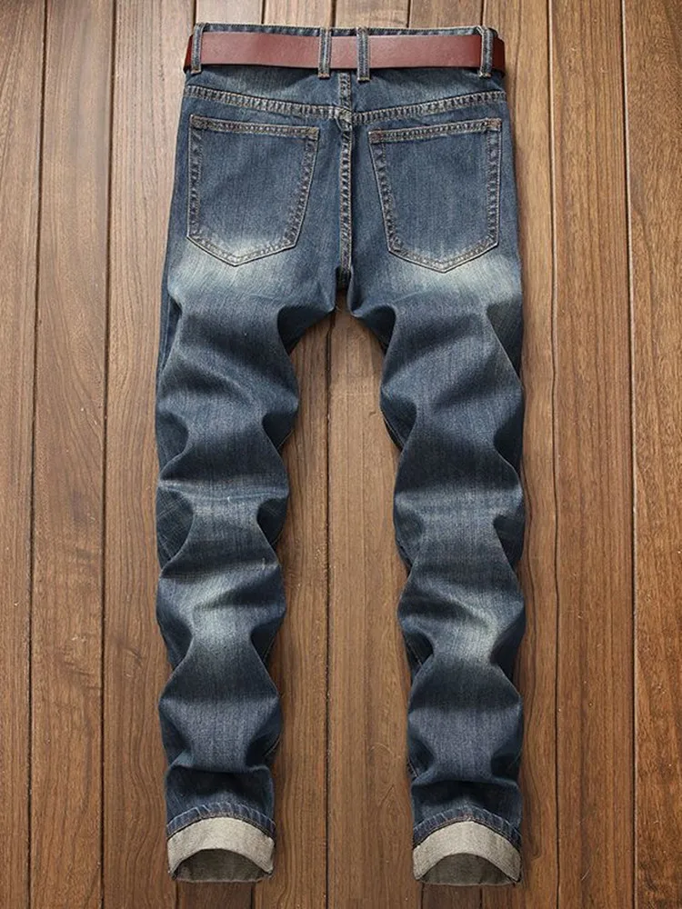 Spring and Autumn New Fashion Trend Retro Ripped Straight Leg Jeans Men's Casual Slim Comfortable Stretch High Quality Pants