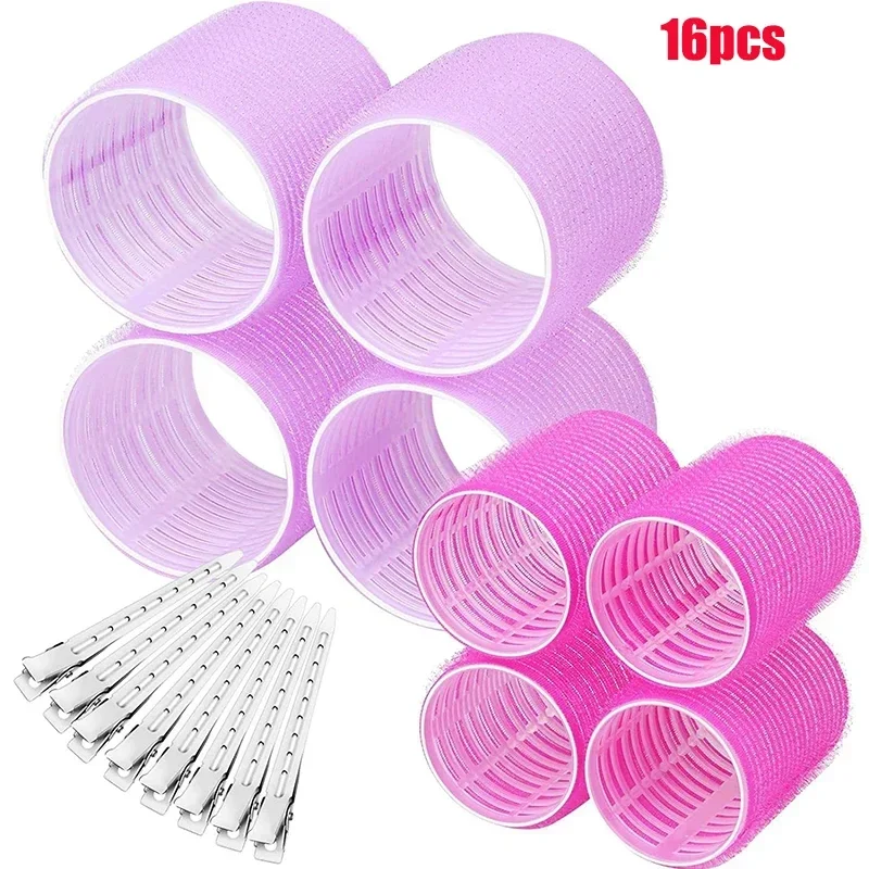 Sdotter 16/24pcs Self-Grip Hair Rollers Heatless Hair Curlers No Heat Hair Bangs Volume Self-adhesive Hook & Loop DIY Styling To