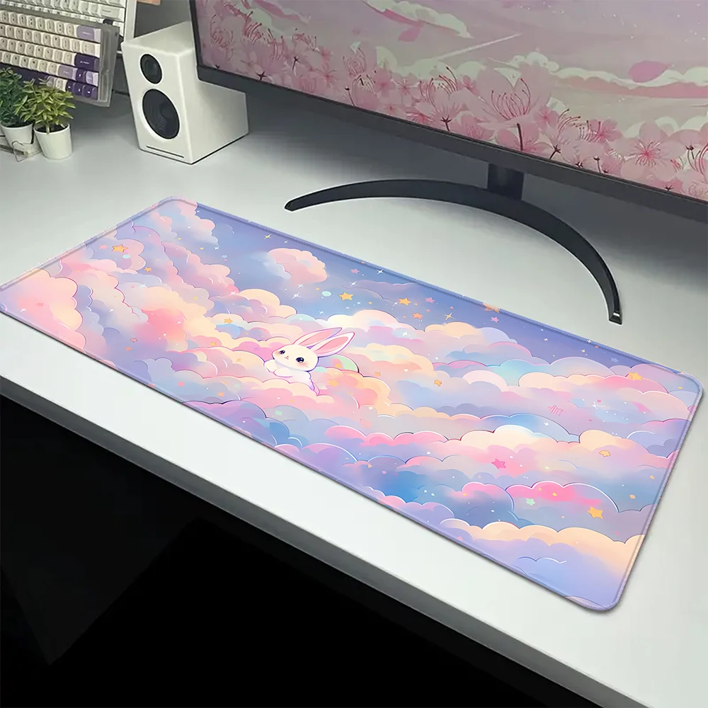 

Pink Sky Space Office Table Carpet Large Mouse Pad Pink Mousepad Desk Mat Rubber Big Mause Mat Non-Slip Keyboard Mat XL 100x50cm