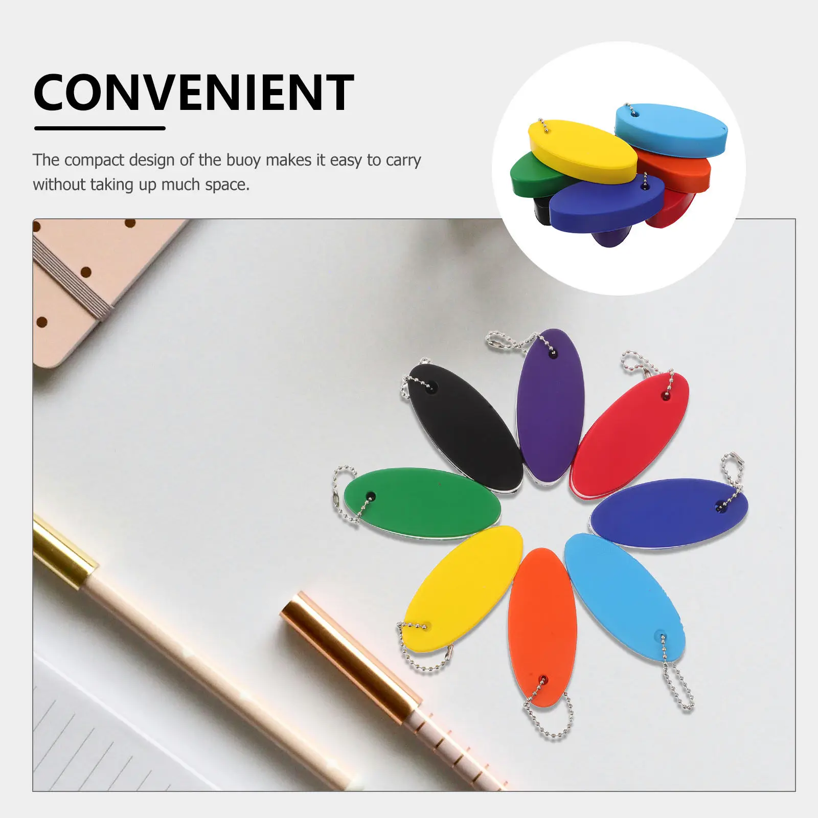 8Pcs Vibrant Foam Oval Floating Keychain Easy Attach Detach Buoyant Key Ring for Boating Sailing Fishing Surfing Water Sports