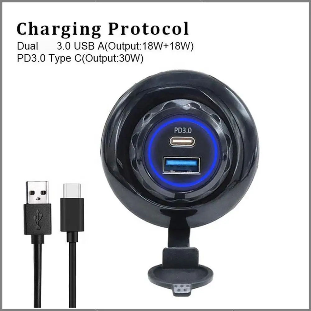 Dual USB for Fast Charger for Car Panel Mount Flat Round for Design 30W Power Delivery Type C with QC 3 0 Port for Multiple