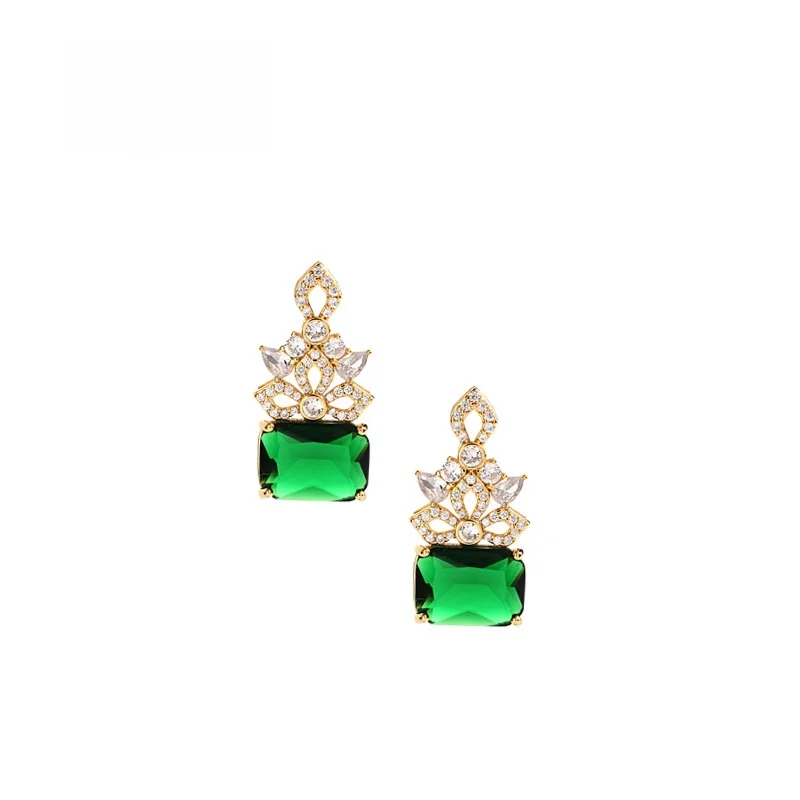 Sumni 2023 New Heavy Work Exaggerated Hollow Green Earrings Women's Fashion Trend Ethnic Style Alloy Gold Plated Floral Ear J...