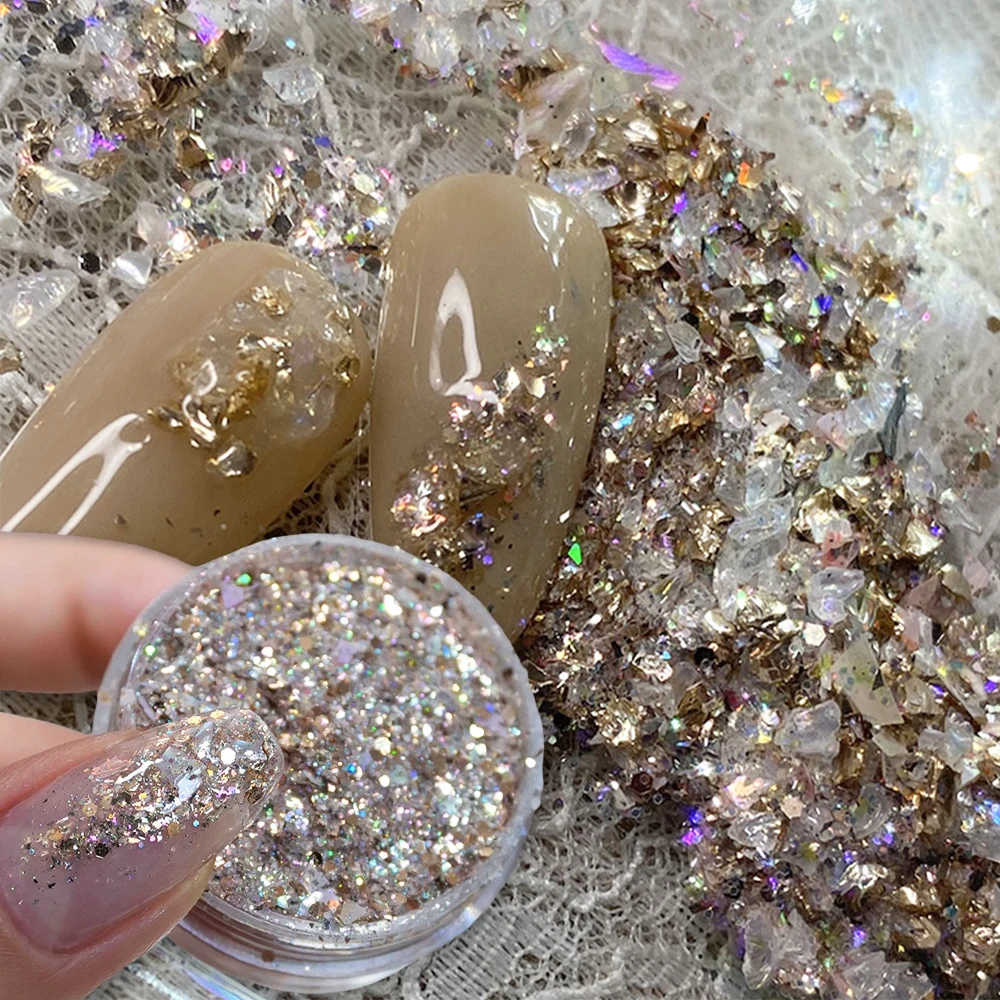 1병 반짝이는 샴페인 글리터 스팽글 믹스 쉘 플레이크 파우더 네일 아트 데코레이션 홀로그램 울트라-씬 포일 매니큐어 스팽글