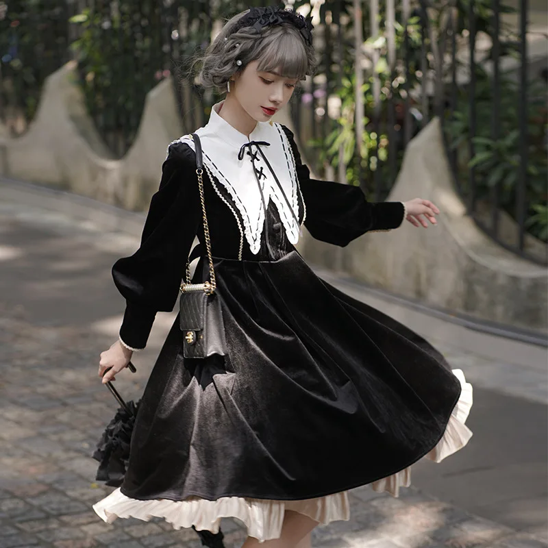 2024 novo original outono/inverno veludo lolita vestido ms lírio op elegante estilo tribunal vestido lolita