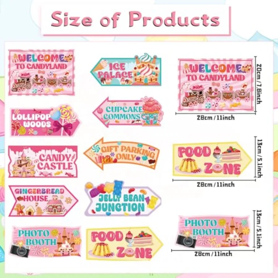 علامات زينة حفلات كاندي لاند 20 قطعة ديكور حفلات أعياد الميلاد كاندي لاند، مستلزمات الحفلات ذات الطابع الحلوى للفتيات في الشارع أ
