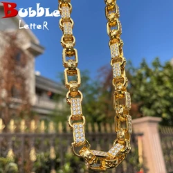 Bubble Letter 14mm Box Link Men's Necklace Iced Out Cubic Zirconia Cuban Chain Choker Fashion Hip Hop Punk Jewelry 2023 Trending