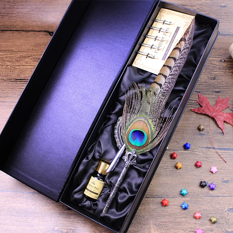 

FEATTY Quill Feather Pen Set Peacock Fountain Pen Writing Collection T17GA-L2