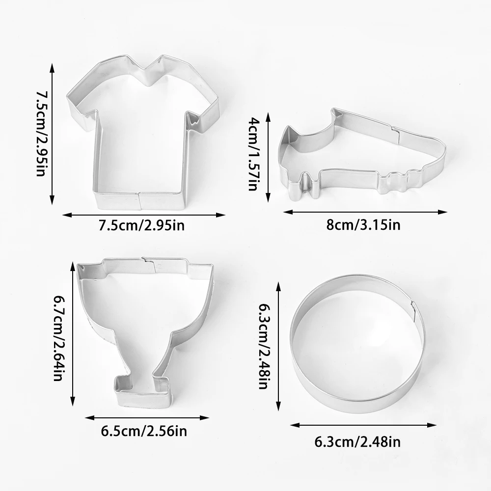4PCS Cookie Cutter Set, Stainless Steel Food Grade, Smooth Reusable Easy Clean, Baking Molds Cutters, Football Themed Party Home