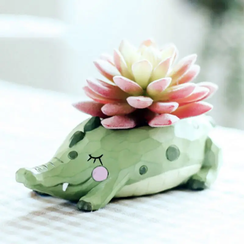 Freeship Cartoon Plant Pot Crocodile Whale Resin Flower Pots Elephant Succulent Plant Pots Bonsai Planter Home Desk Decor