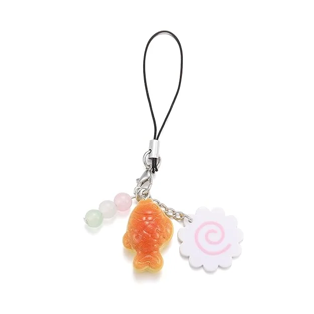 Llavero con Forma de Comida Japonesa Kawaii: Taiyaki, Narutomaki, Pastel de Pescado, Dango