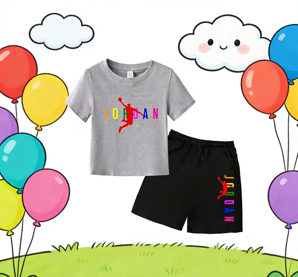 Children's Summer Sports Clothing T-shirts, Short Sleeves and Shorts for Boys and Girls Sports Outfits for Children Aged 3 to 13