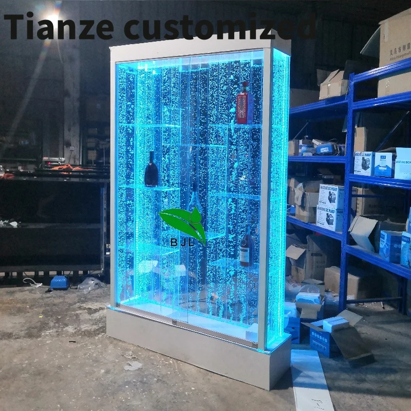 Customized-home bar furniture decor LED lighting acrylic water bubble wall wine cabinet