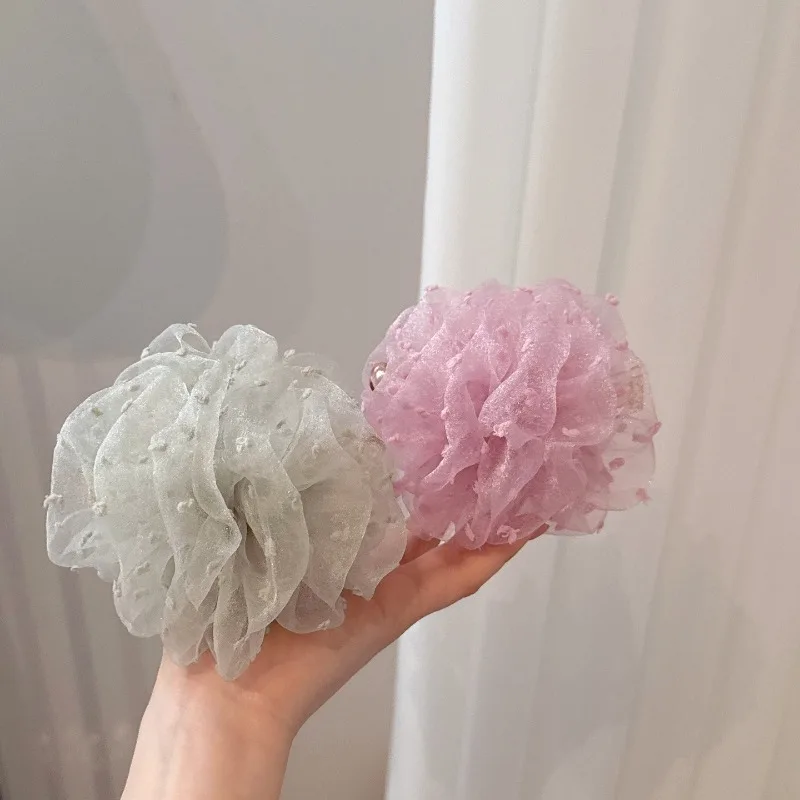 10cm Elegant Mesh Dot Bow Banana Clip Fairy Hair Clip for Women Romantic Girlish Back-of-Head Hair Accessories