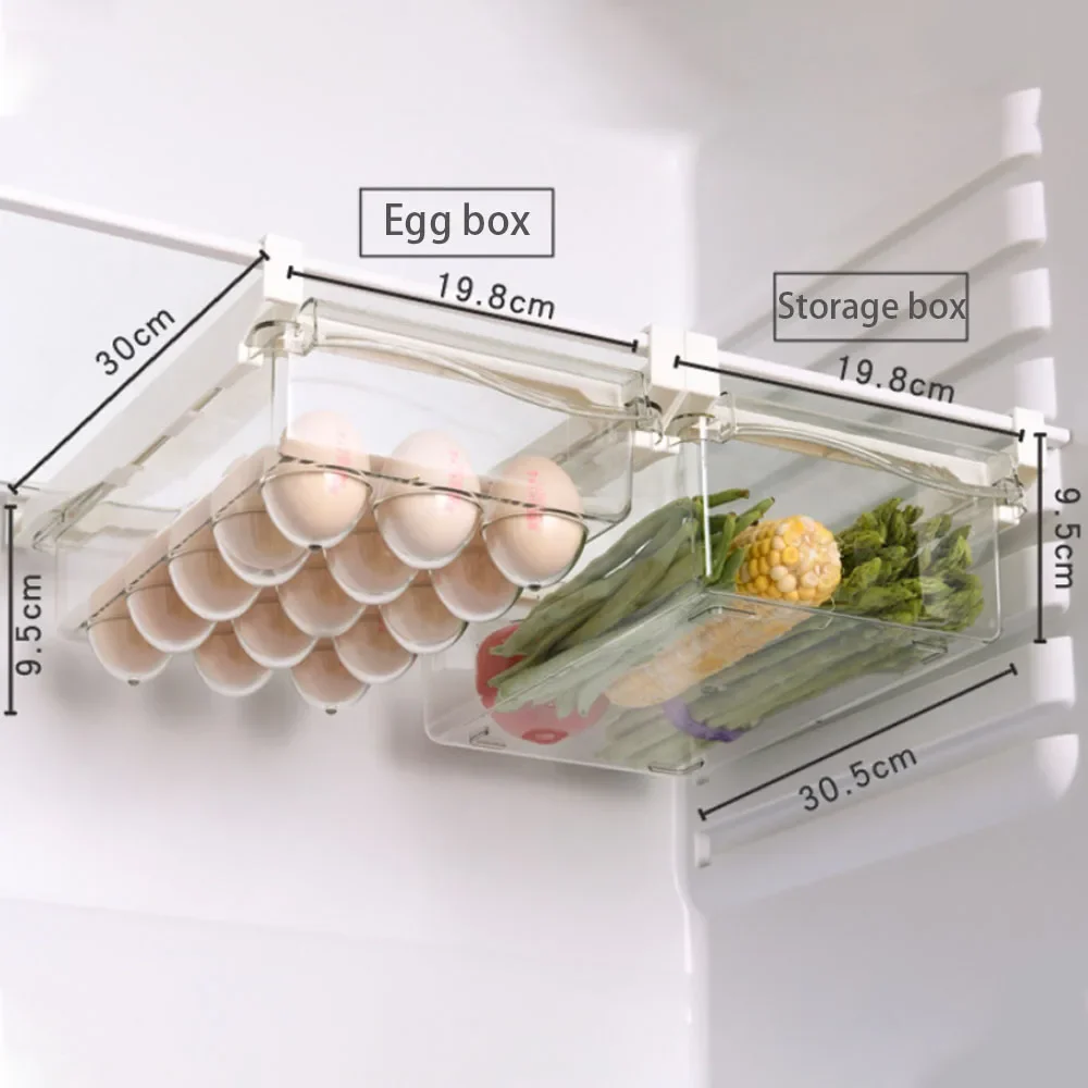 Drawer Type Food Storage Box for Refrigerator Clear Fruit Organizer Rack Holder Under Shelf Slide Plastic Kitchen Container