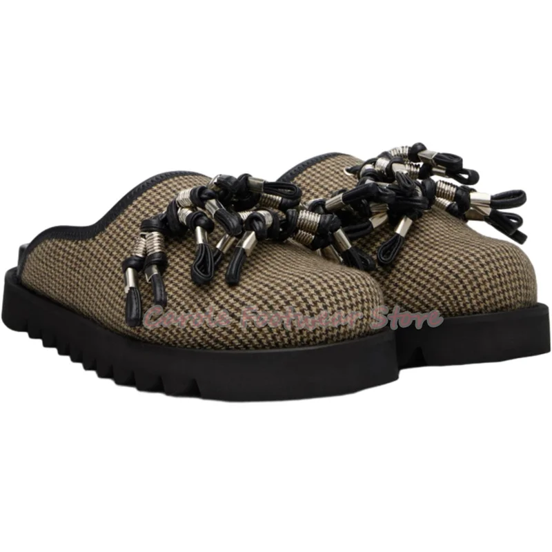 

New Fashion Tassel Decor Outside Slippers for Men Chunky Bottom Height Increasing Slip-On Mules Male Comfort Casual Shoes