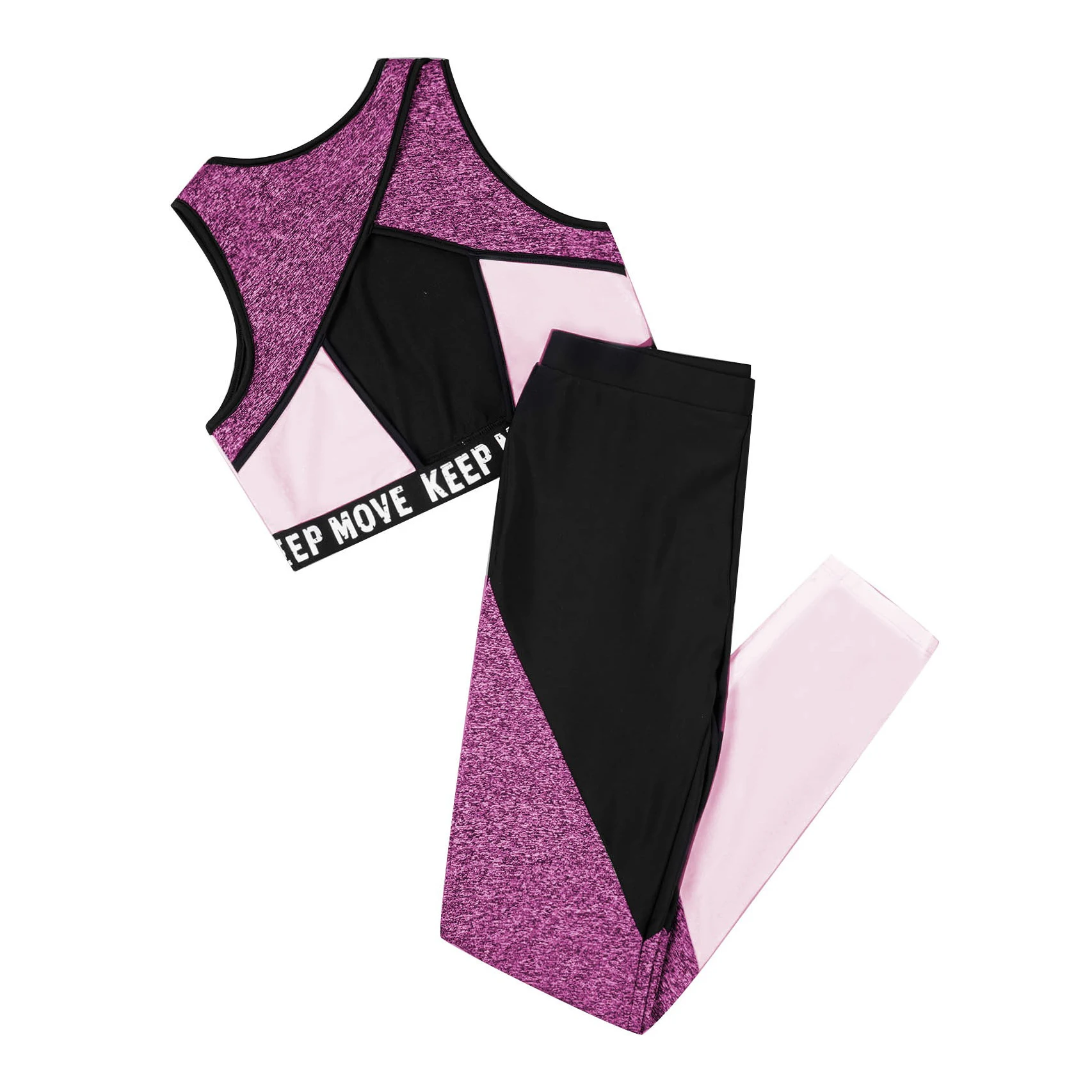 Kids Girls Workout Gymnastics Outfits Ballet Dance wear Color Block Sports Tank Tops with Legging Pants Yoga Fitness Tracksuits