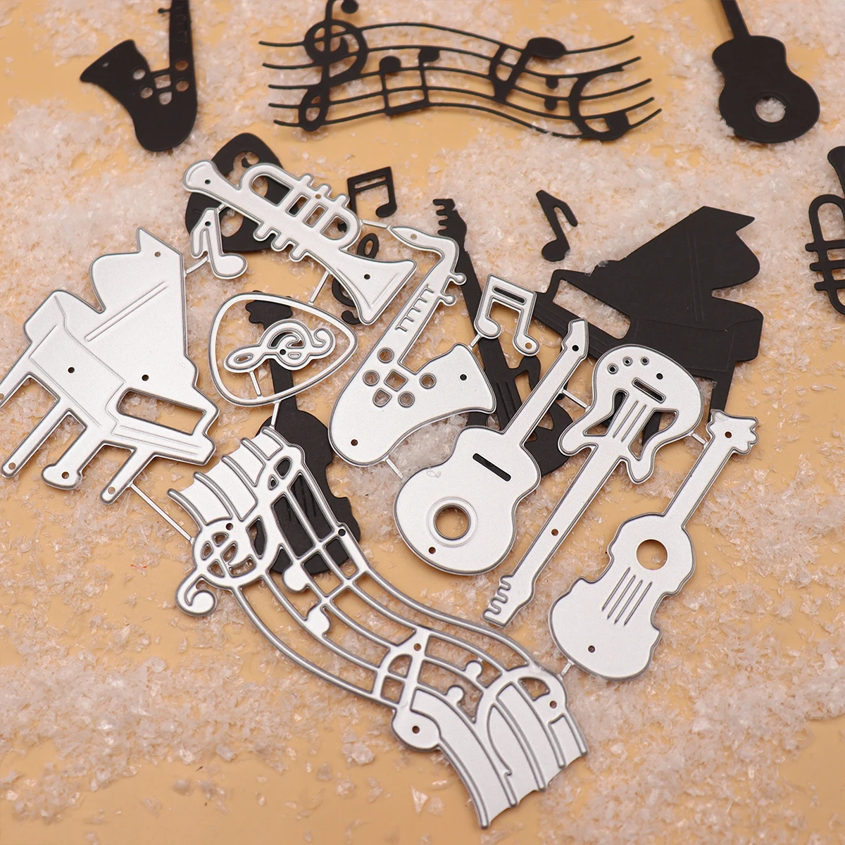 Piano Musical Instruments Guitar Saxophone Musical Symbols Scrapbook Die Cutting Embossing Dies DIY Greeting Card Making Crafts