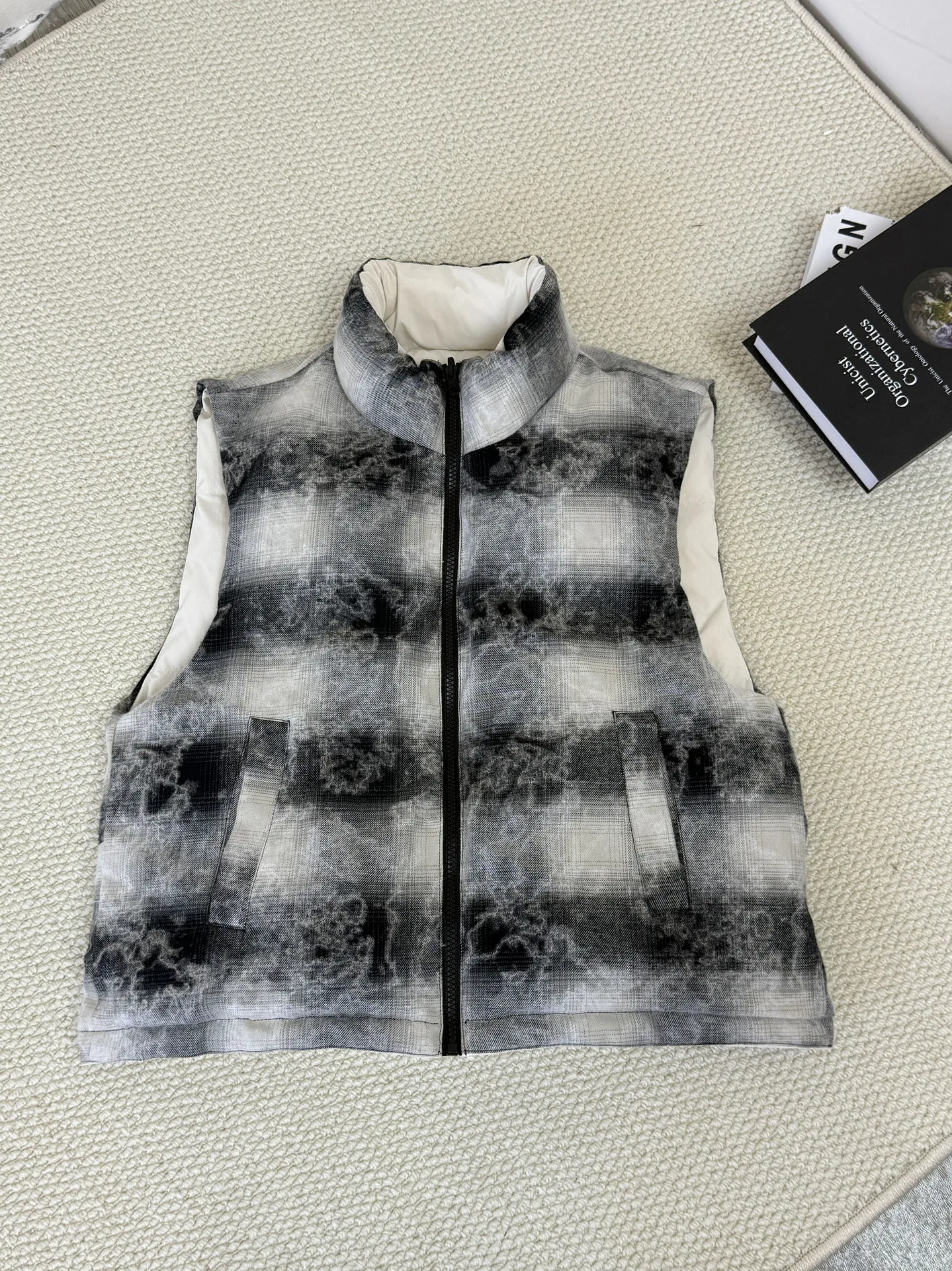 Otoño Invierno estampado de doble cara abajo chaleco femenino cremallera suelta acolchada chalecos mujeres pato blanco abajo chalecos sin mangas