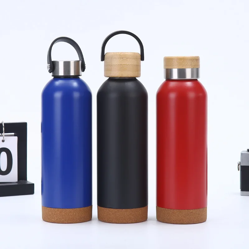 

Customized cork bamboo bottom sports bottle thermos cup bamboo cover portable mountaineering pot outdoor sports kettle